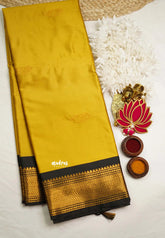 Sico Gadwal semi silk yellow body with black border saree